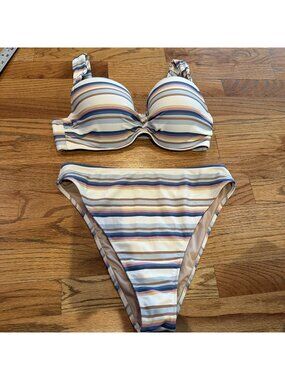 SHADE & SHORE WOMENS BIKINI STRIPED MEDIUM 36C